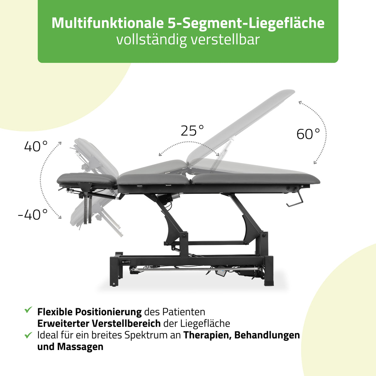 Massageliege Elektrisch Fortis 5 Ergo | 5-Segmente | Handfernbedienung Steuerrahmen