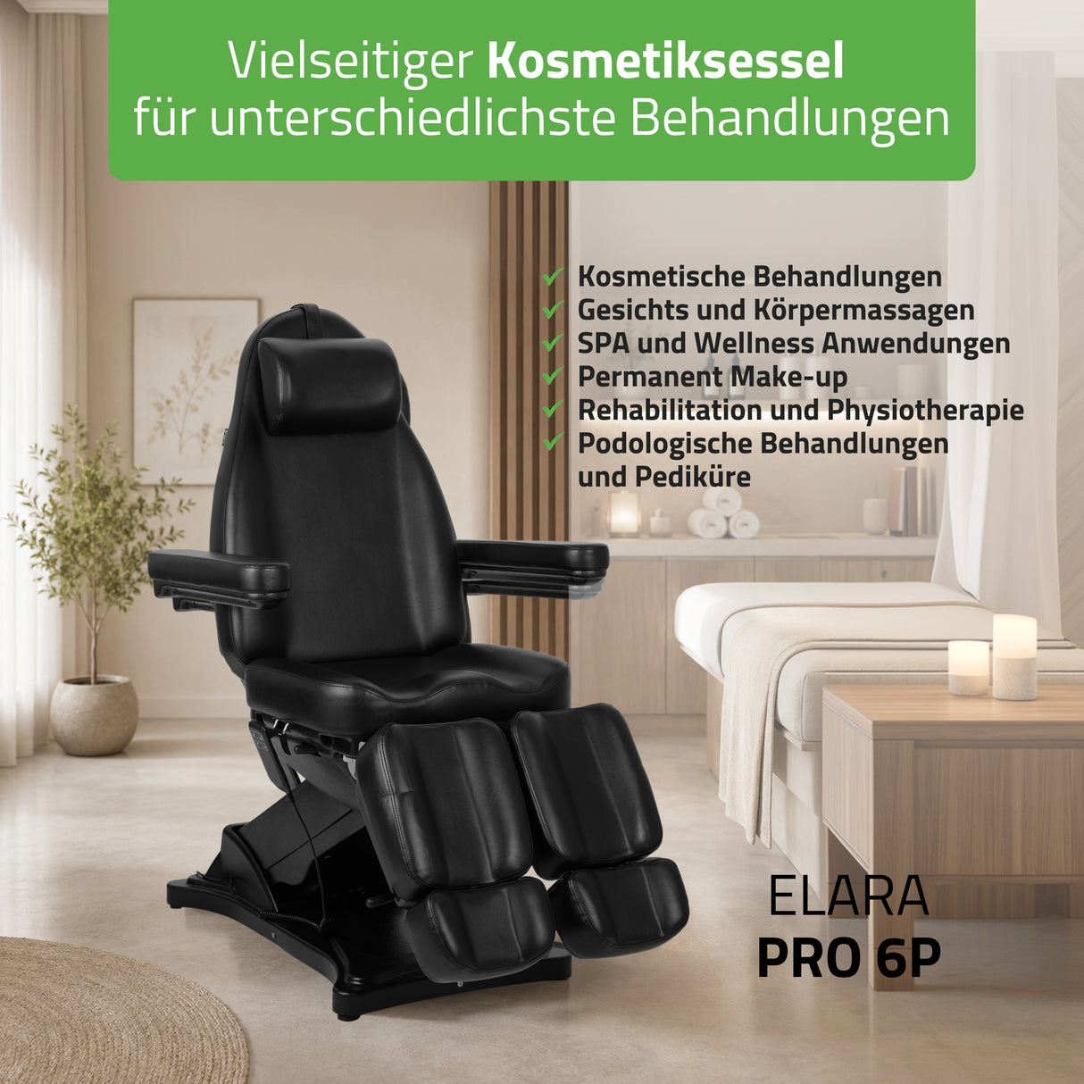 Kosmetikliege Elektrisch | Elara PRO 6P | Kosmetiksessel mit elektrischer Verstellung | Handfernbedienung | 2 - Motoren
