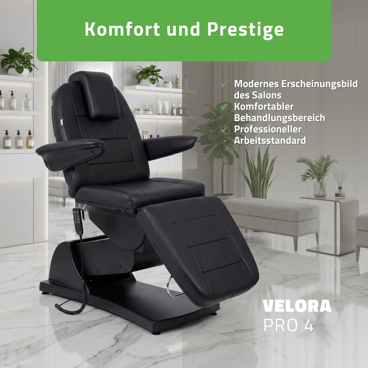 Kosmetikliege Elektrisch | Velora PRO 4 | Kosmetiksessel mit elektrischer Verstellung | Handfernbedienung | 4 - Motoren