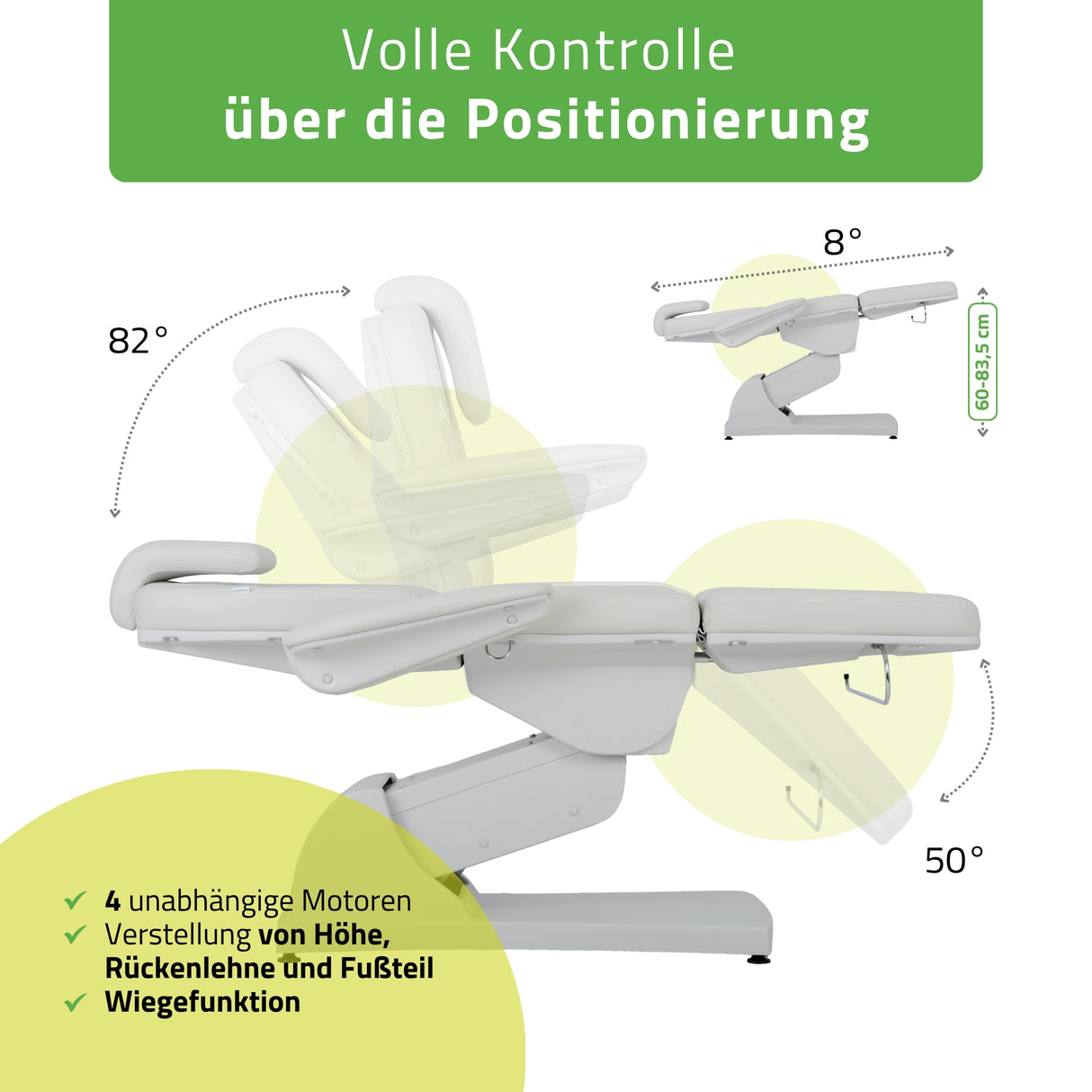 Kosmetikliege Elektrisch | Velora PRO 4 | Kosmetiksessel mit elektrischer Verstellung | Handfernbedienung | 4 - Motoren