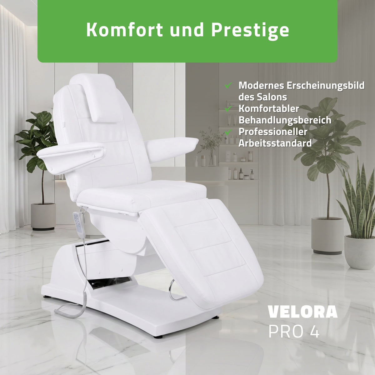 Kosmetikliege Elektrisch | Velora PRO 4 | Kosmetiksessel mit elektrischer Verstellung | Handfernbedienung | 4 - Motoren