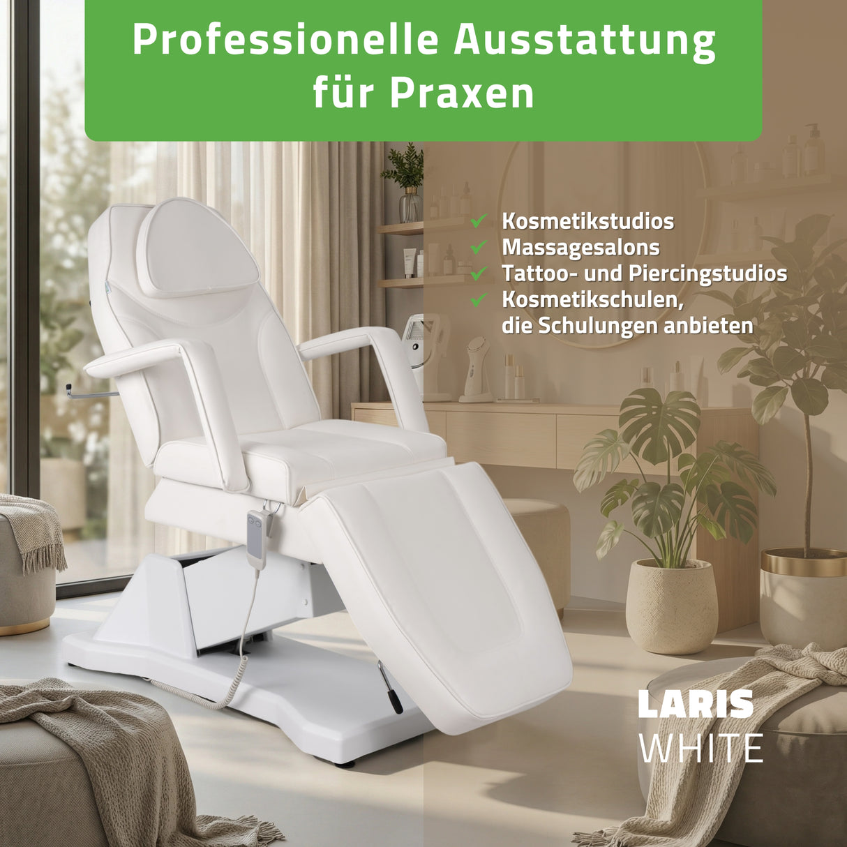 Kosmetikliege Elektrisch Laris | Kosmetiksessel mit elektrischer Verstellung | 1 Motor, Handfernbedienung