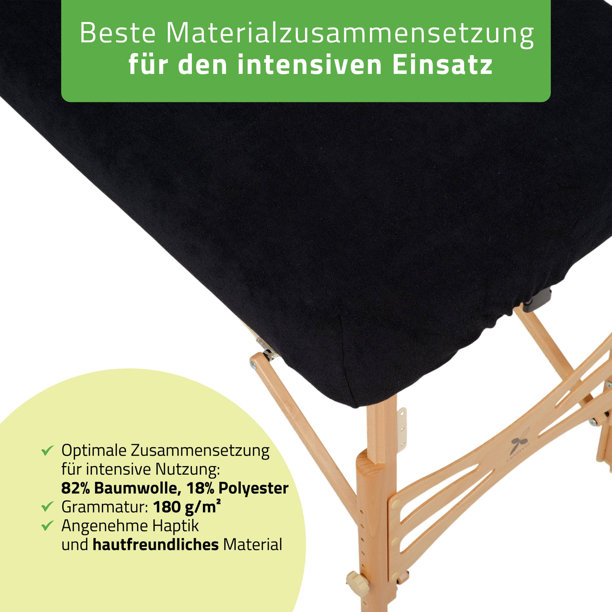 Set | Einteiliges Frottee Spannlaken für klappbare Massageliegen 70-75/180-185 | + Frottee-Bezug für die Kopfstütze