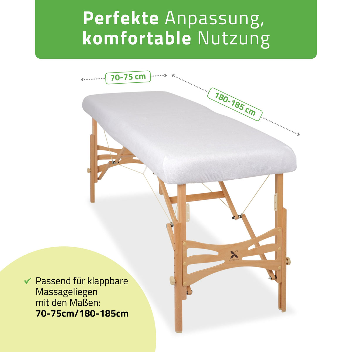Frottee Bezug für klappbare Massageliegen | 1-teilig | 70-75/180-185 cm
