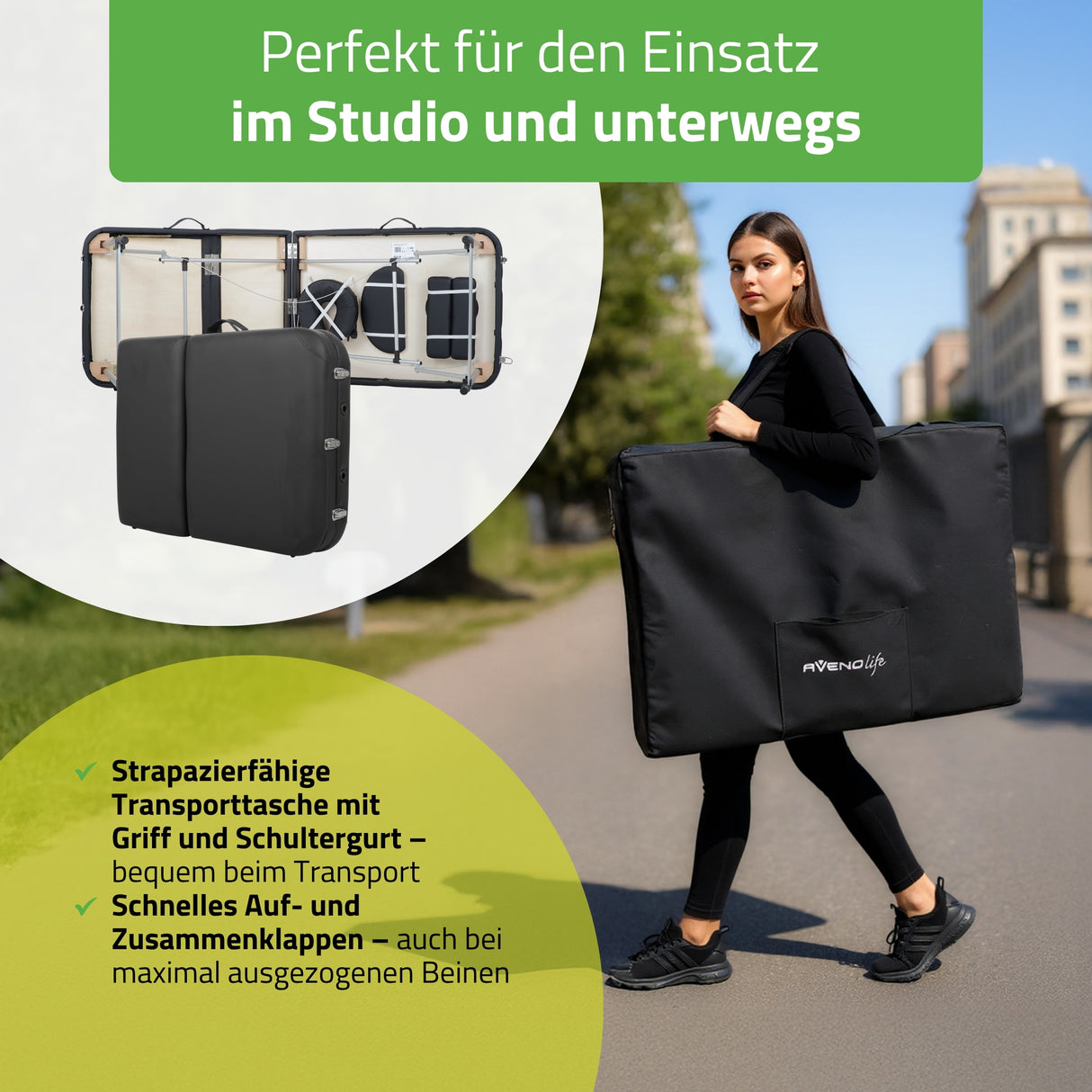 Massageliege Klappbar Adele | Kosmetikliege Tattooliege | Schwarz