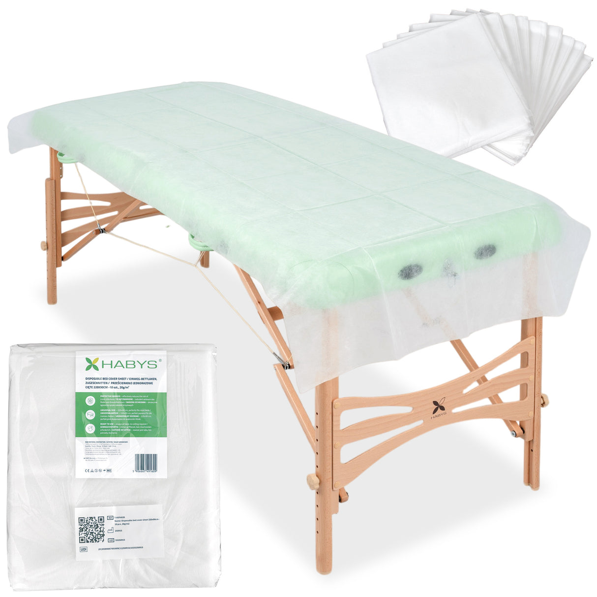 Vliesstof wegwerplakens gesneden | 220x90 cm | 10 stuks | Wit