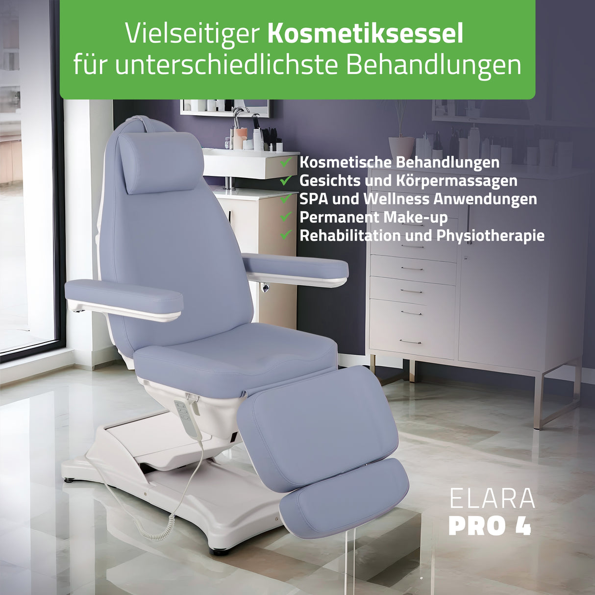 Kosmetikliege Elektrisch | Elara PRO 4 | Kosmetiksessel mit elektrischer Verstellung | Handfernbedienung | 3 - Motoren