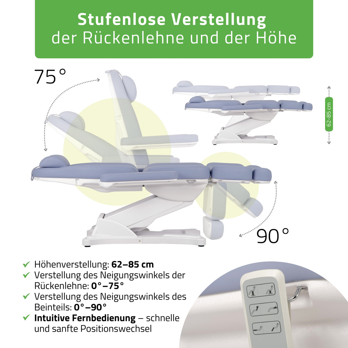 Kosmetikliege Elektrisch | Elara PRO 4 | Kosmetiksessel mit elektrischer Verstellung | Handfernbedienung | 3 - Motoren