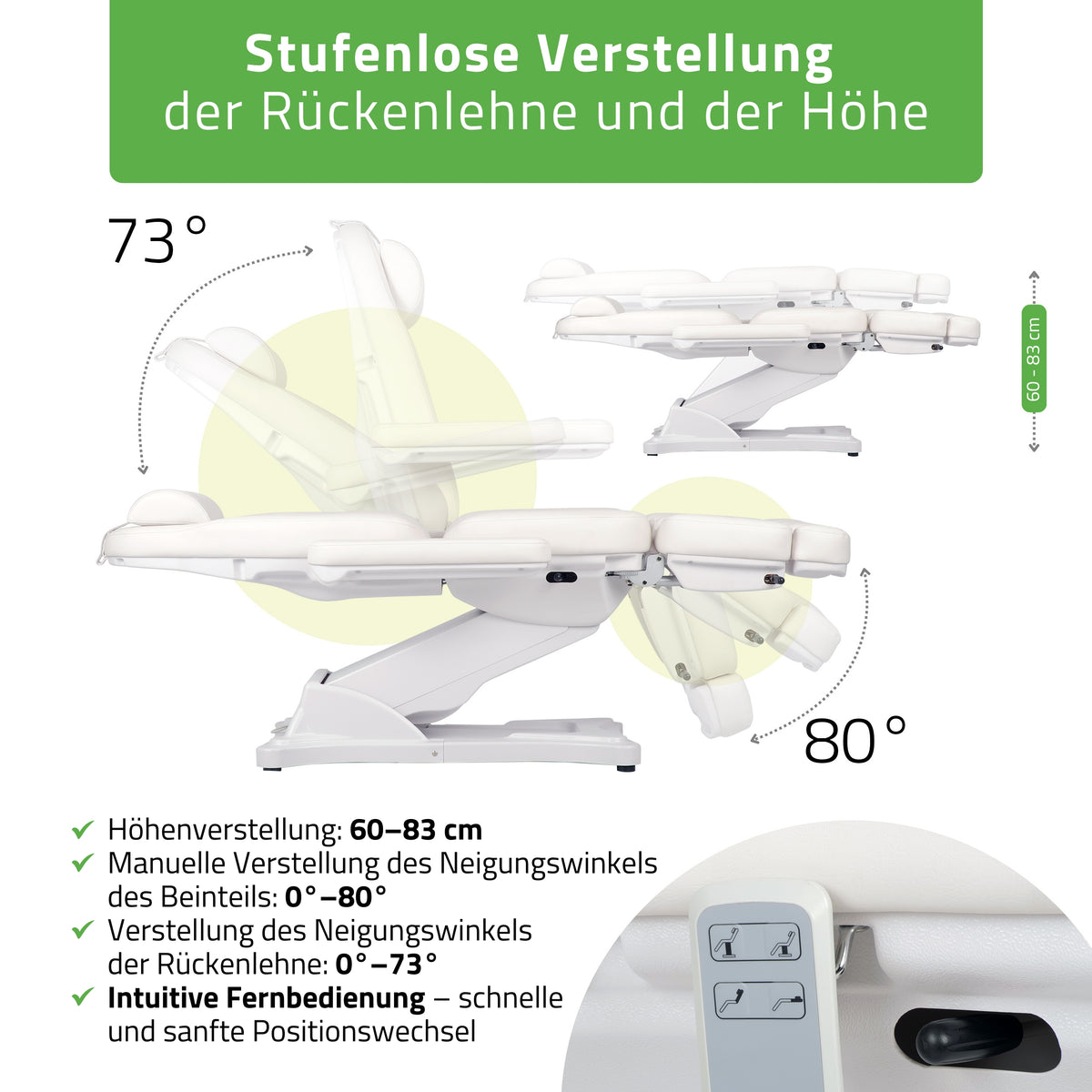 Kosmetikliege Elektrisch | Elara PRO 6P | Kosmetiksessel mit elektrischer Verstellung | Handfernbedienung | 2 - Motoren