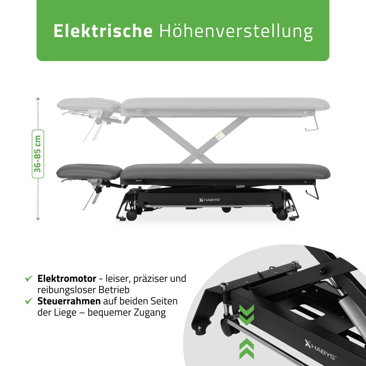 Therapieliege Elektrisch Evero Cross X4 Ergo | 4-Segmente | Steuerrahmen | Grau-Schwarz