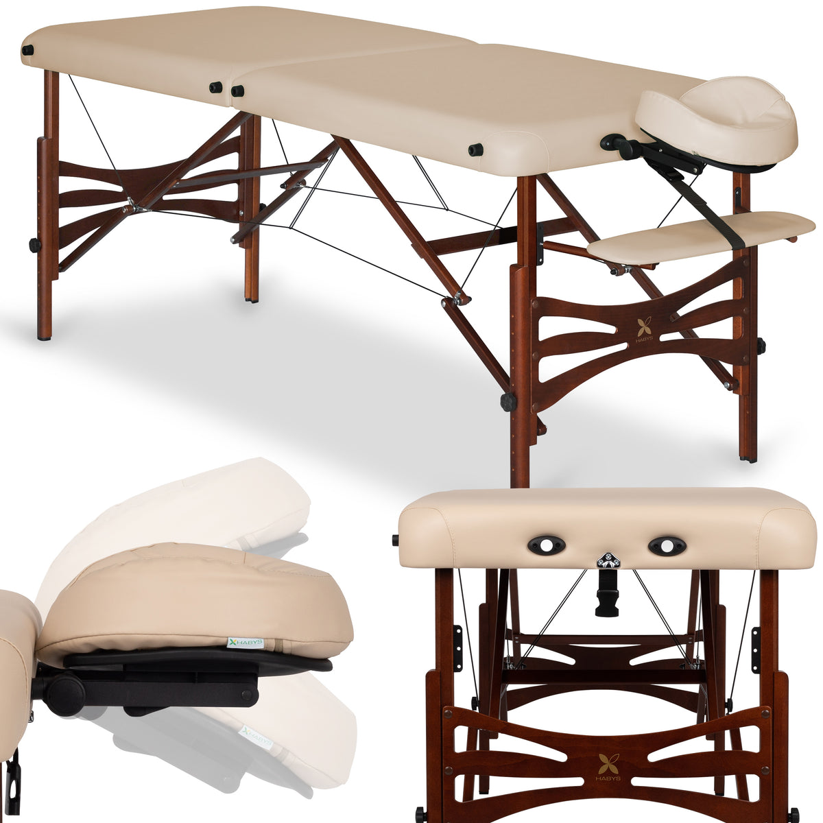 Inklapbare Massagetafel Panda (gebeitst beukenhout) | Cosmetische Tafel | 70 cm | Beige