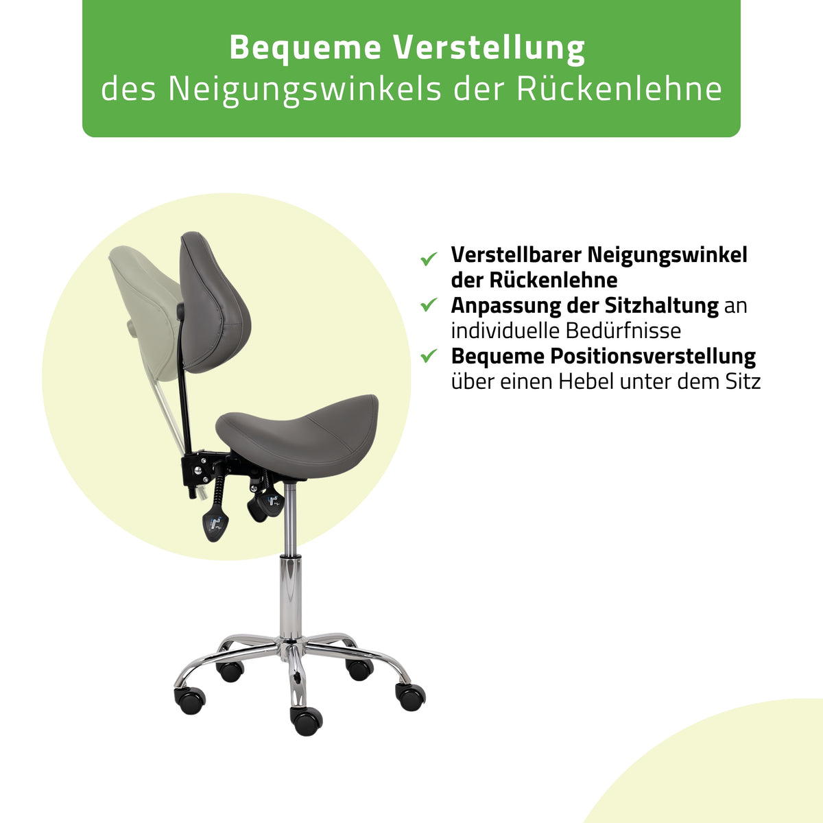 Sattelhocker Sola mit Rückenlehne | Rollhocker