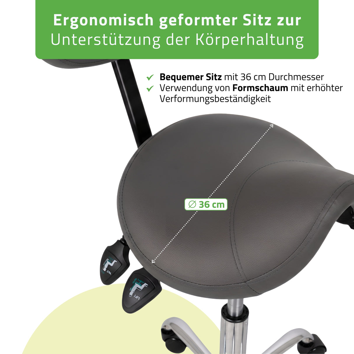 Sattelhocker Sola mit Rückenlehne | Rollhocker