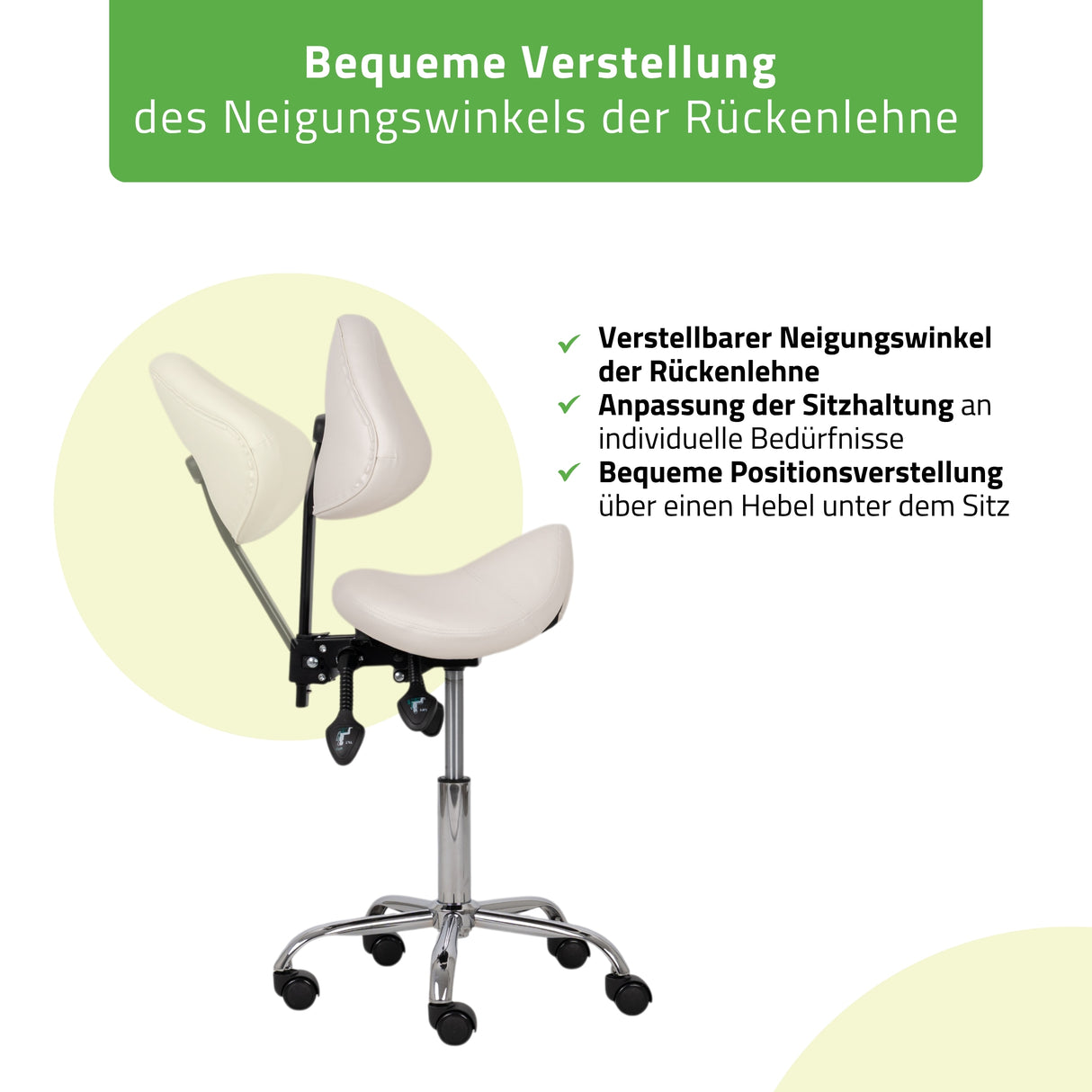 Sattelhocker Sola mit Rückenlehne | Rollhocker