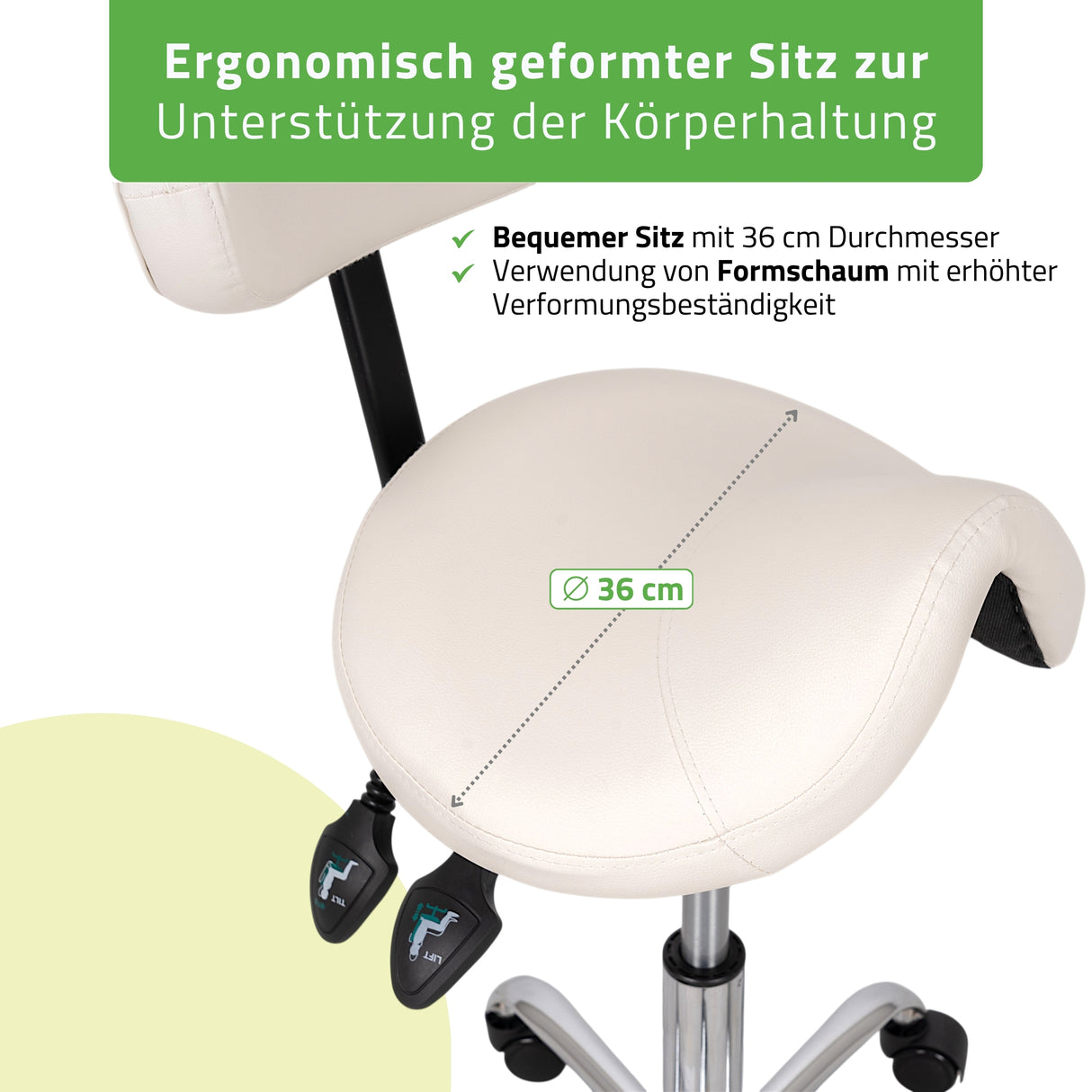 Sattelhocker Sola mit Rückenlehne | Rollhocker