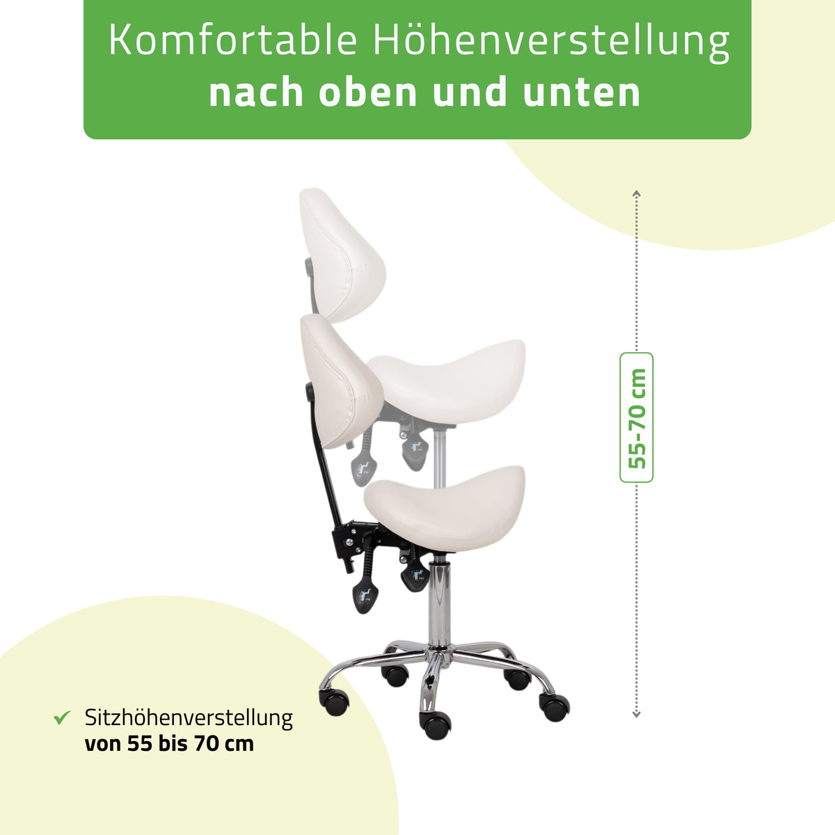 Sattelhocker Sola mit Rückenlehne | Rollhocker