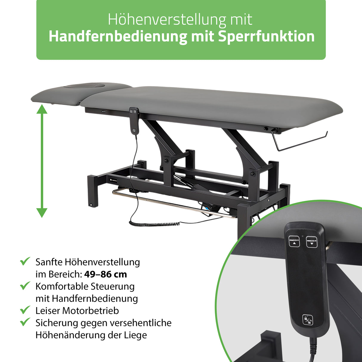 Massageliege Elektrisch Fortis 2 Ergo | 2-Segmente | Handfernbedienung Steuerrahmen