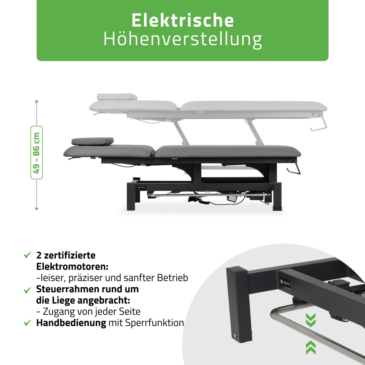 Massageliege Elektrisch Fortis 2 | 2-Segmente | Handfernbedienung Steuerrahmen