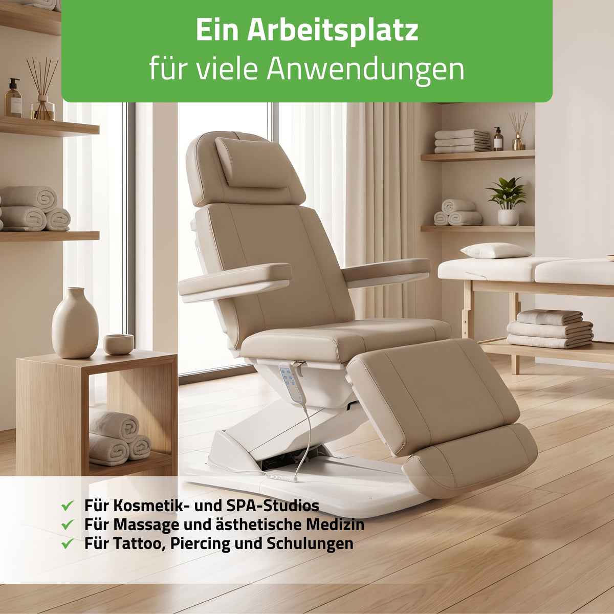 Kosmetikliege Elektrisch Tavia | Kosmetiksessel mit elektrischer Verstellung | Handfernbedienung