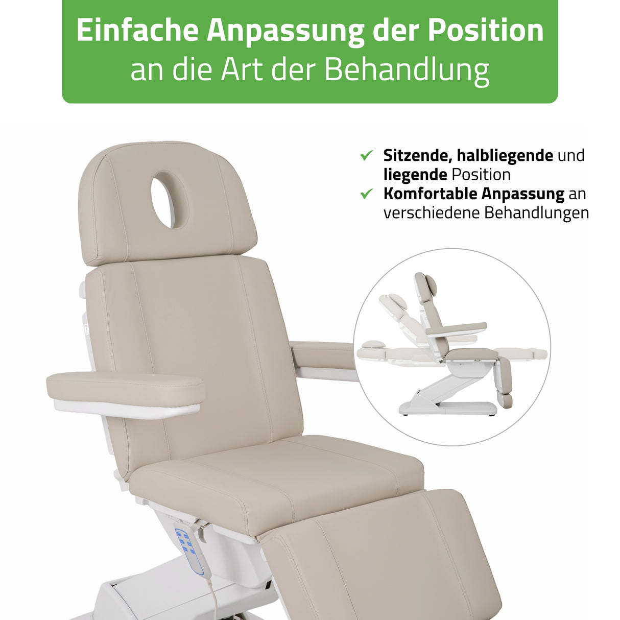Kosmetikliege Elektrisch Tavia | Kosmetiksessel mit elektrischer Verstellung | Handfernbedienung