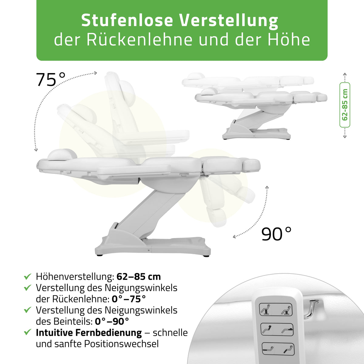 Kosmetikliege Elektrisch | Elara PRO 4 | Kosmetiksessel mit elektrischer Verstellung | Handfernbedienung | 3 - Motoren