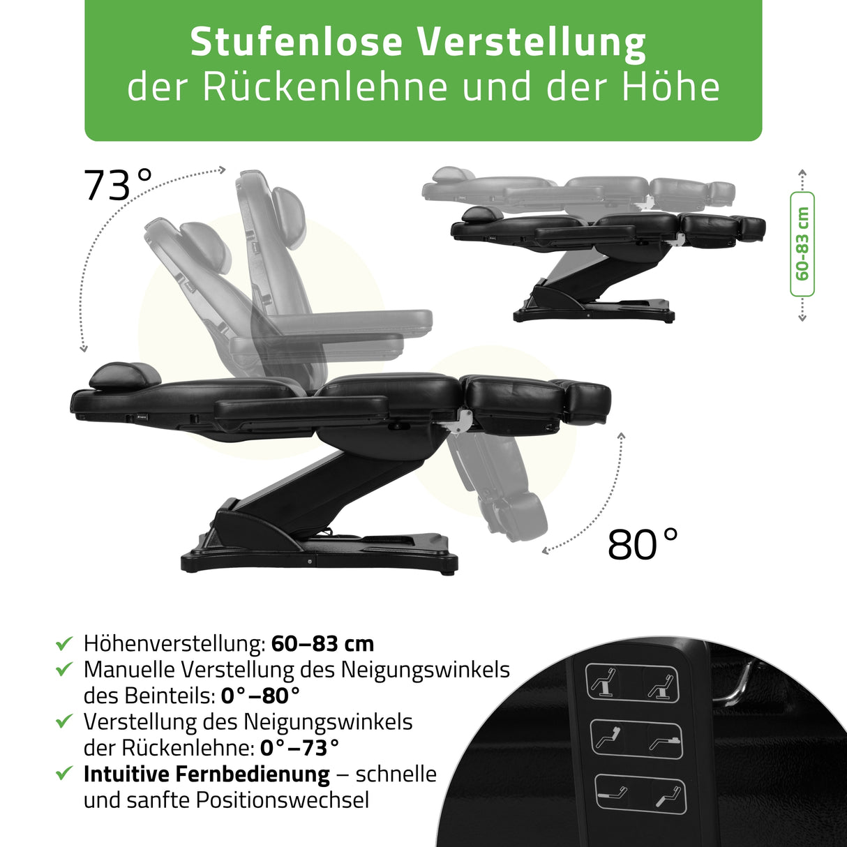 Kosmetikliege Elektrisch | Elara PRO 6P | Kosmetiksessel mit elektrischer Verstellung | Handfernbedienung | 2 - Motoren