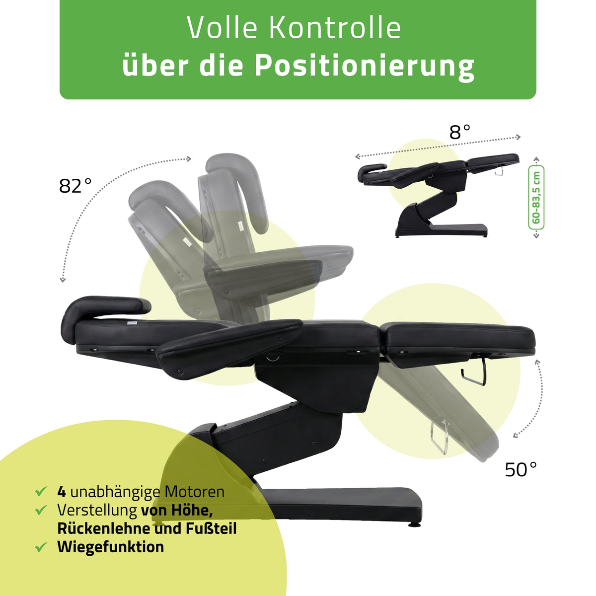 Kosmetikliege Elektrisch | Velora PRO 4 | Kosmetiksessel mit elektrischer Verstellung | Handfernbedienung | 4 - Motoren