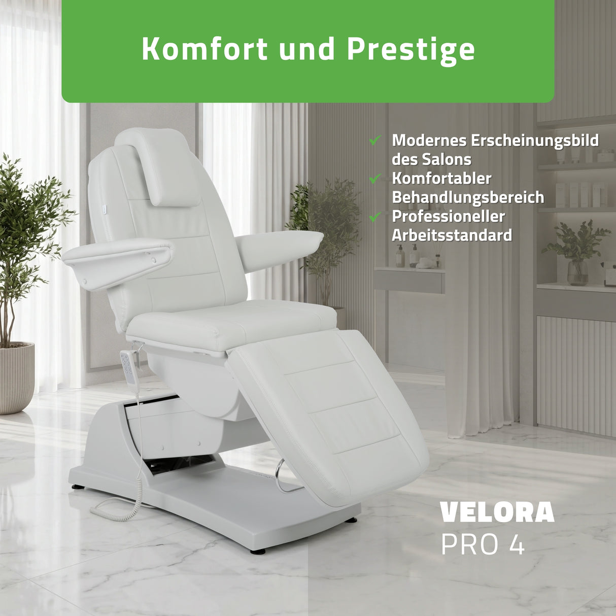 Kosmetikliege Elektrisch | Velora PRO 4 | Kosmetiksessel mit elektrischer Verstellung | Handfernbedienung | 4 - Motoren