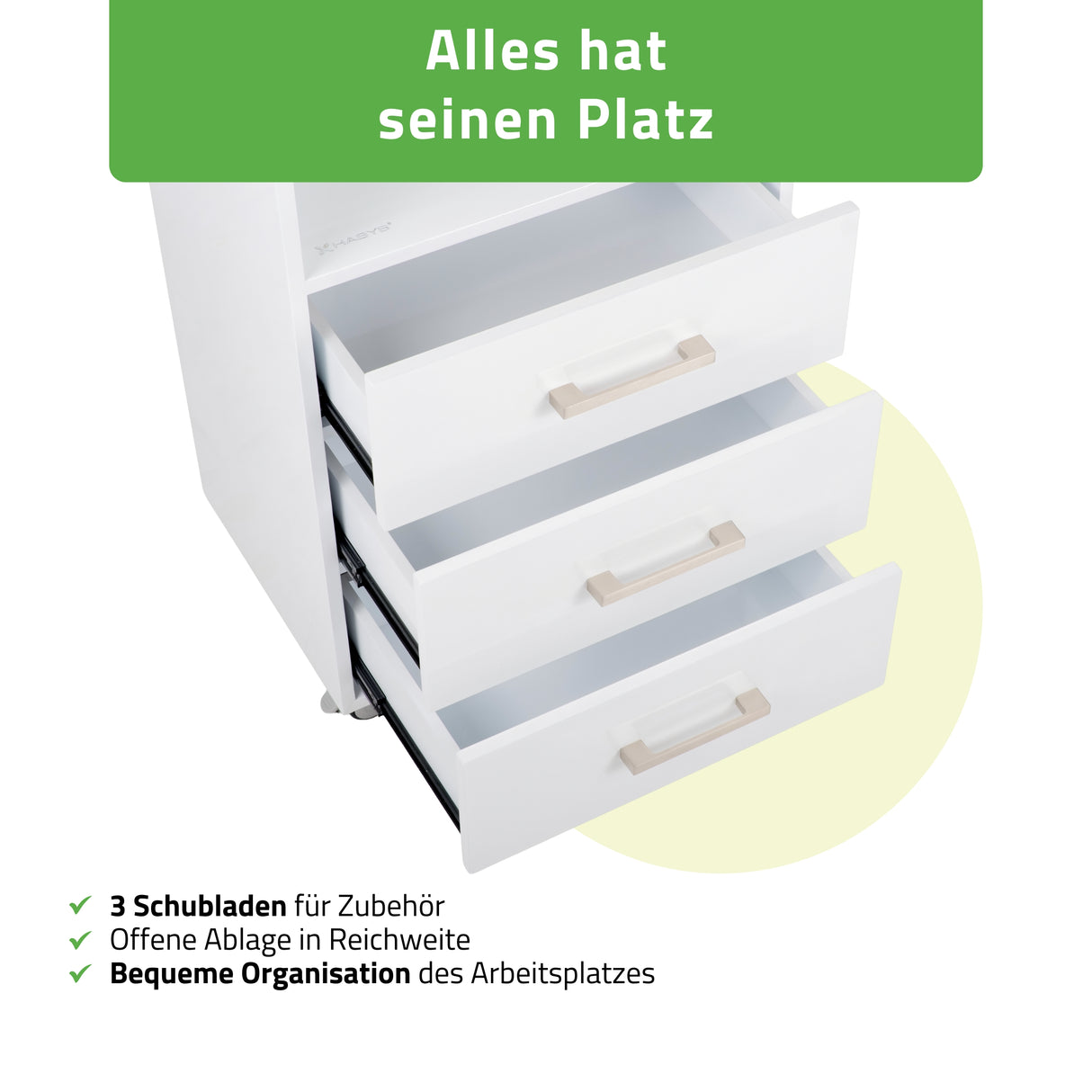 Habys Kosmetiktisch Milo | mit 3 Schubladen | Weiß