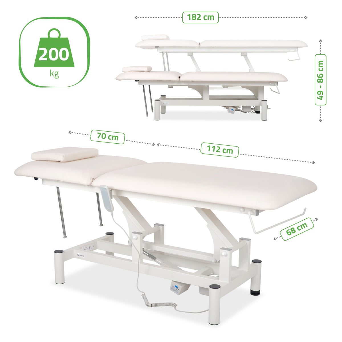 Massageliege Elektrisch Optima | 2-Segmente | Handfernbedienung