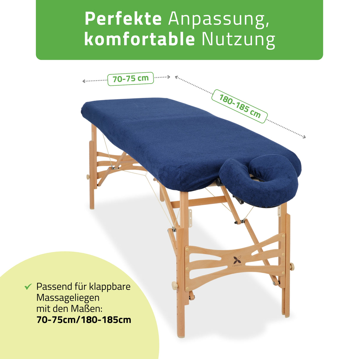 Set | Einteiliges Frottee Spannlaken für klappbare Massageliegen 70-75/180-185 | + Frottee-Bezug für die Kopfstütze