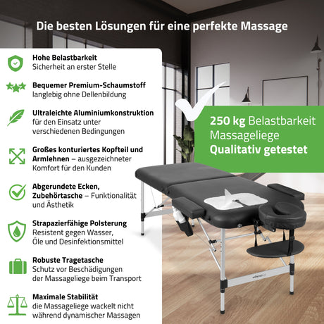 Massageliege Klappbar Nadia | Kosmetikliege Tattooliege | Schwarz 60 cm