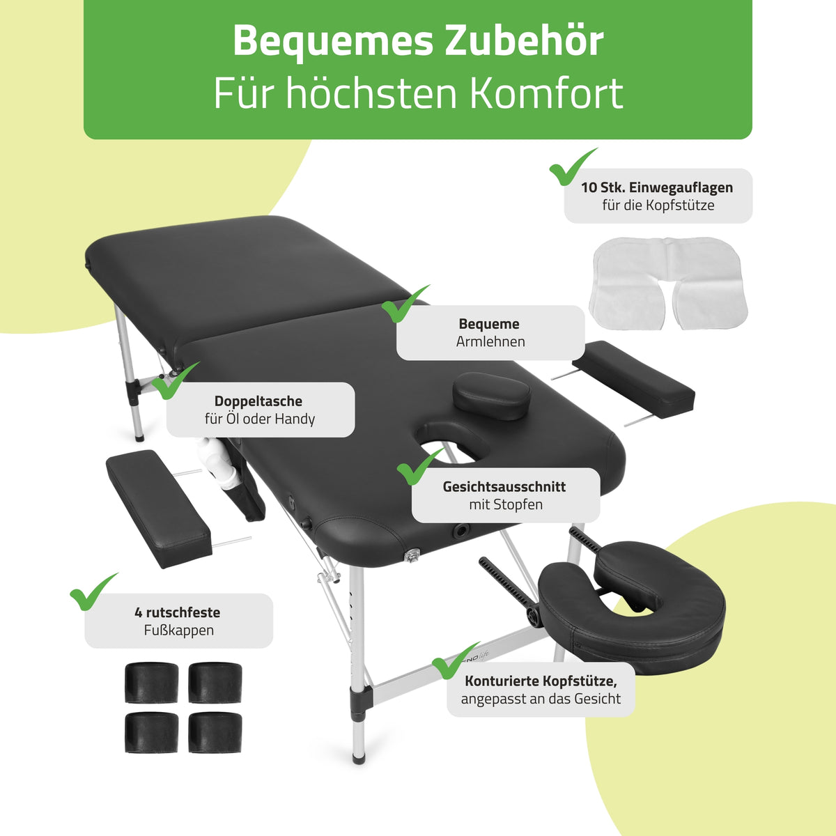 Massageliege Klappbar Nadia | Kosmetikliege Tattooliege | Schwarz 60 cm