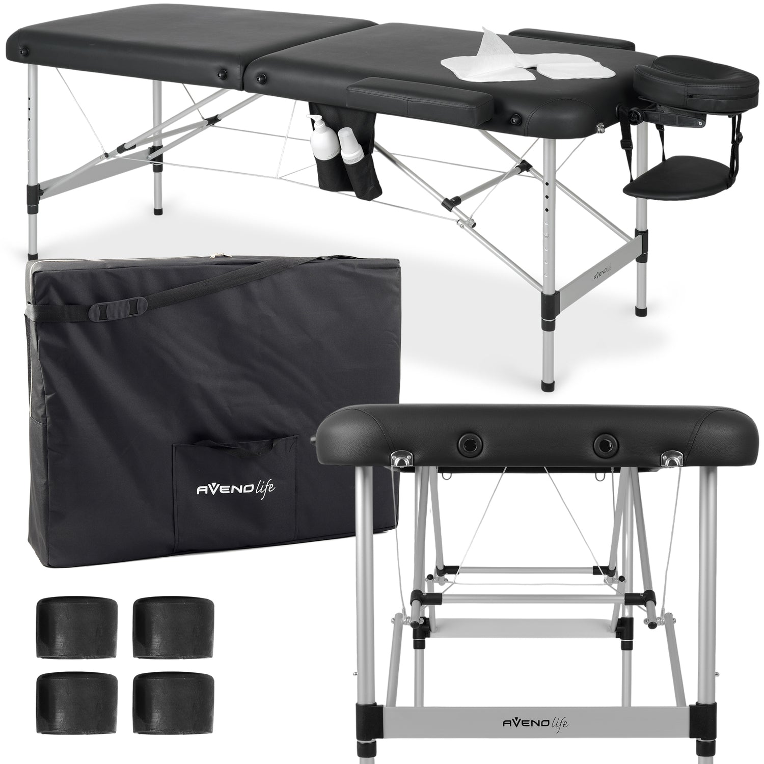 Massageliege Klappbar Nadia | Kosmetikliege Tattooliege | Schwarz 70 cm