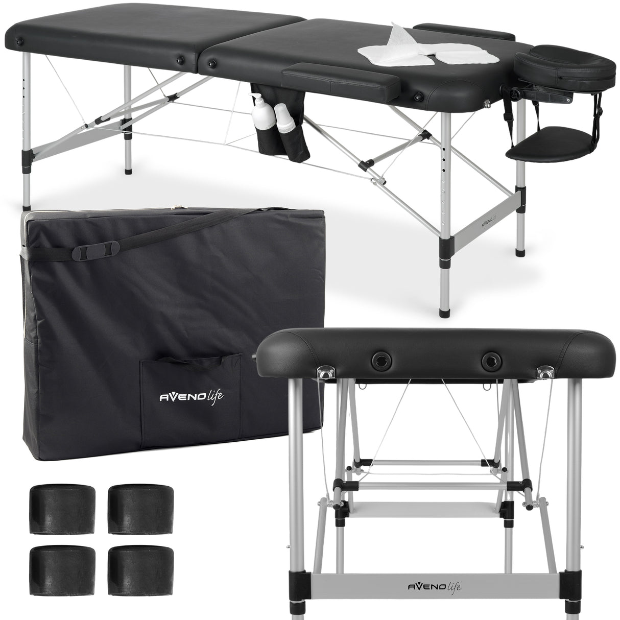 Massageliege Klappbar Nadia | Kosmetikliege Tattooliege | Schwarz 70 cm