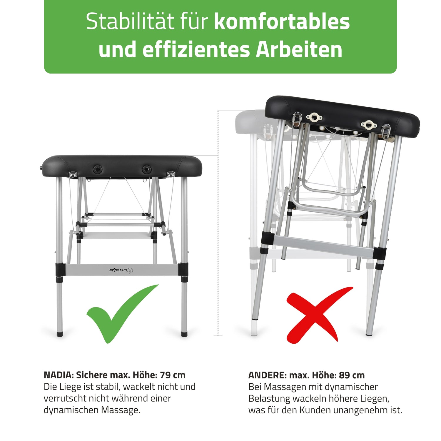 Massageliege Klappbar Nadia | Kosmetikliege Tattooliege | Schwarz 70 cm