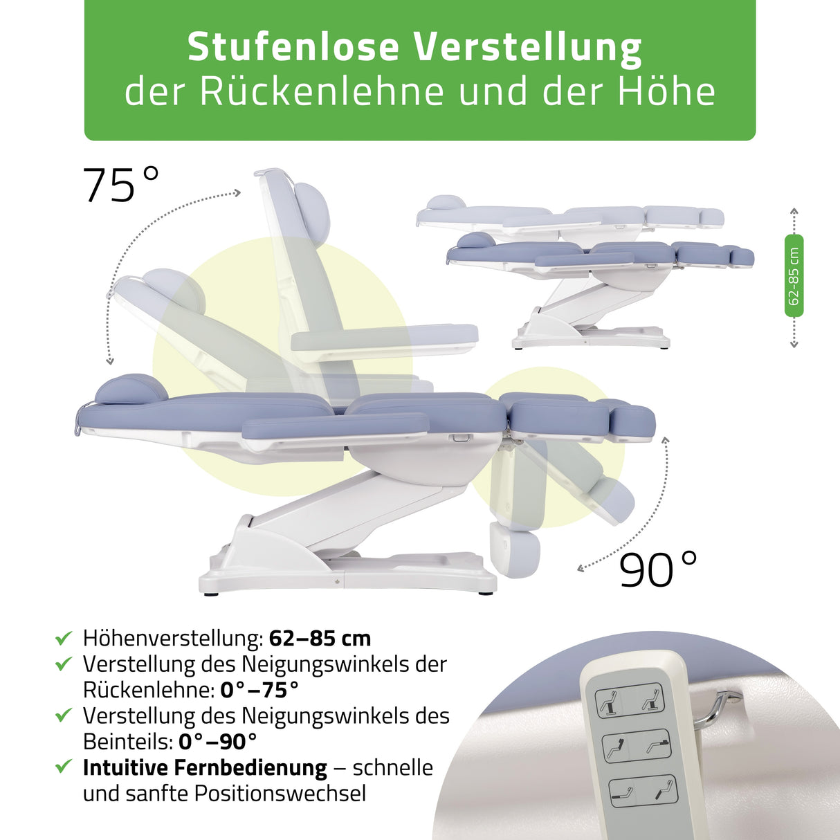 Kosmetikliege Elektrisch | Elara PRO 4 | Kosmetiksessel mit elektrischer Verstellung | Handfernbedienung | 3 - Motoren
