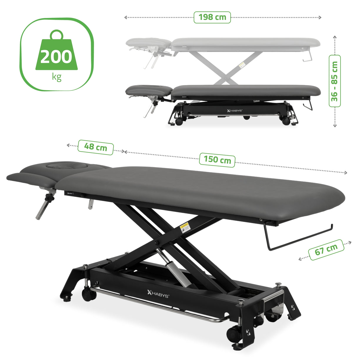 Therapieliege Elektrisch Evero Cross X4 Ergo | 4-Segmente | Steuerrahmen | Grau-Schwarz