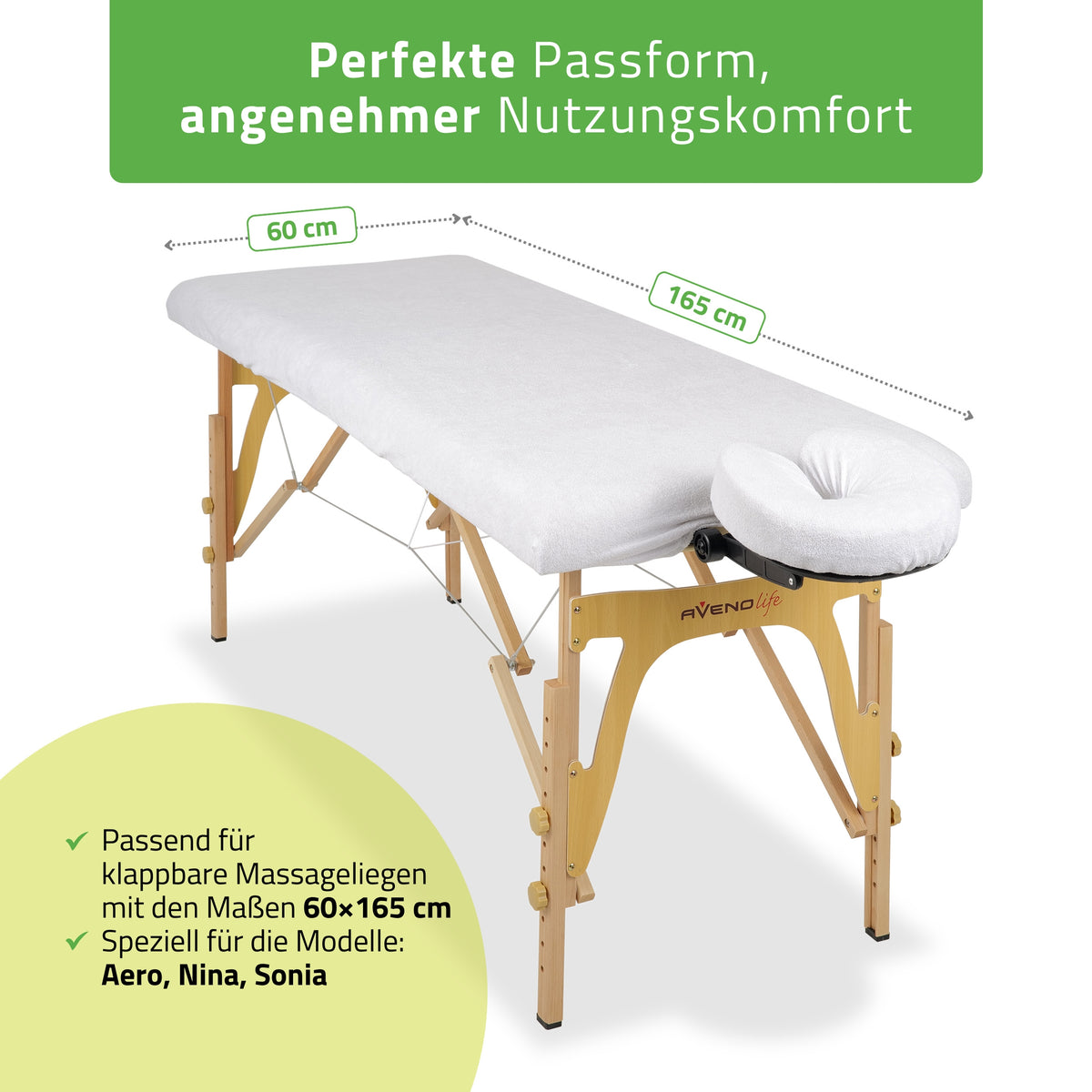 Set | Einteiliges Frottee Spannlaken für klappbare Massageliegen 60/165 | + Frottee-Bezug für die Kopfstütze