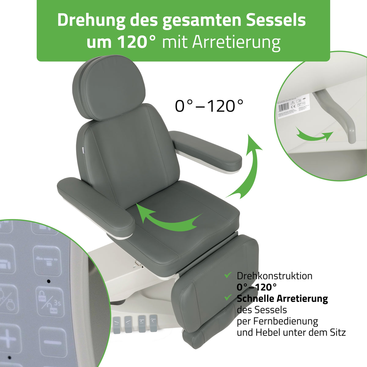 Kosmetikliege Elektrisch | Luxoria PRO 5 | Kosmetiksessel mit elektrischer Verstellung | Grau