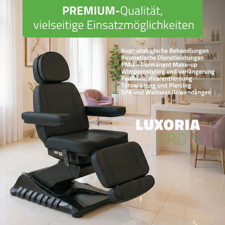 Kosmetikliege Elektrisch | Luxoria PRO 5 | Kosmetiksessel mit elektrischer Verstellung | Schwarz