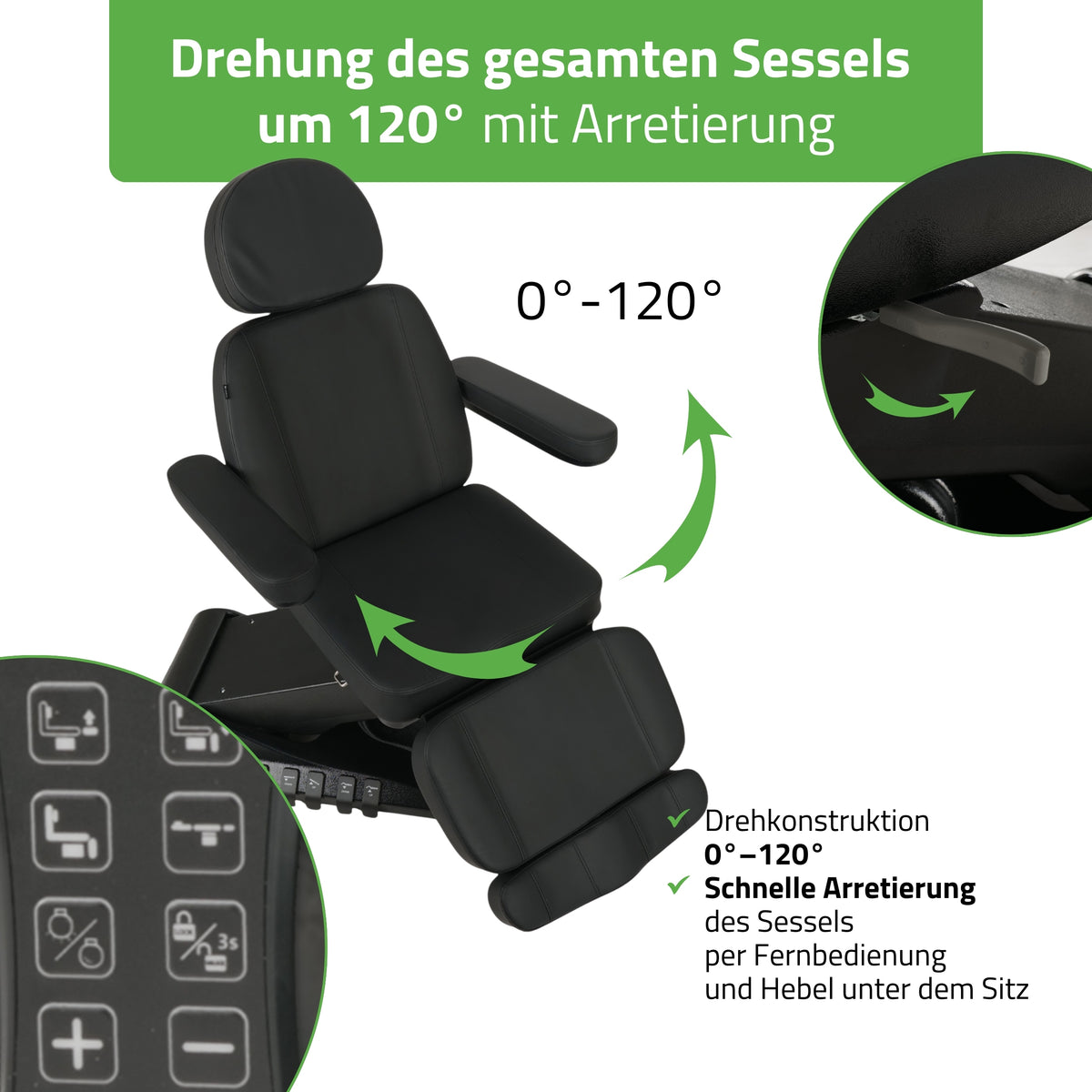 Kosmetikliege Elektrisch | Luxoria PRO 5 | Kosmetiksessel mit elektrischer Verstellung | Schwarz
