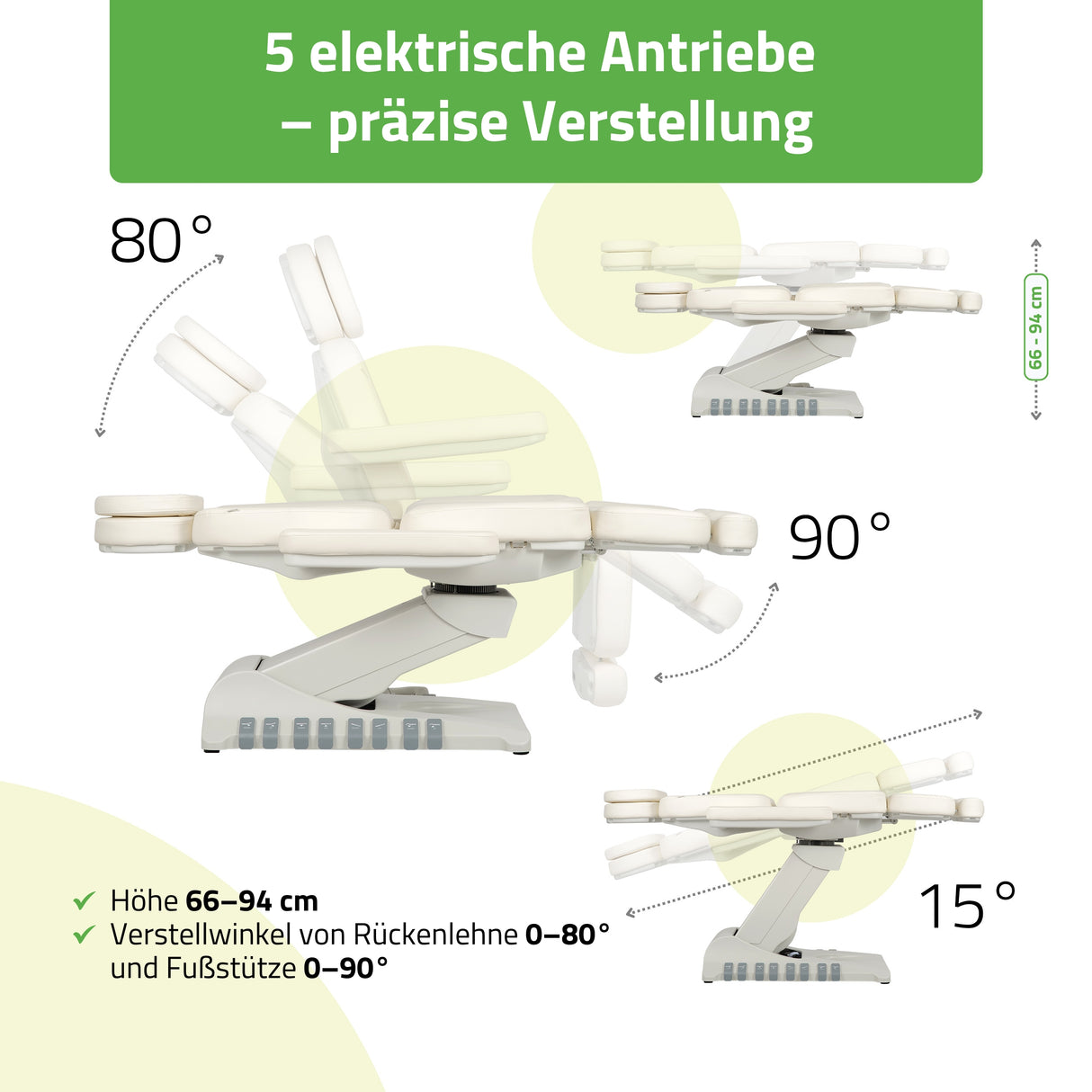 Kosmetikliege Elektrisch | Luxoria PRO 5 | Kosmetiksessel mit elektrischer Verstellung | Weiß