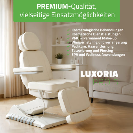 Kosmetikliege Elektrisch | Luxoria PRO 5 | Kosmetiksessel mit elektrischer Verstellung | Weiß
