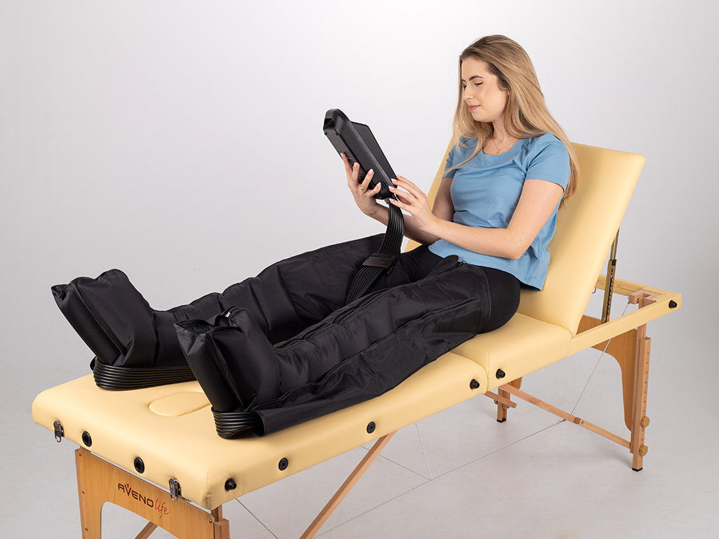 Habys Gerät für Lymphdrainage und Pressotherapie Pro 8 | Heizelement | 8 Luftkammern Beinmanschetten XXL | Luftschläuche