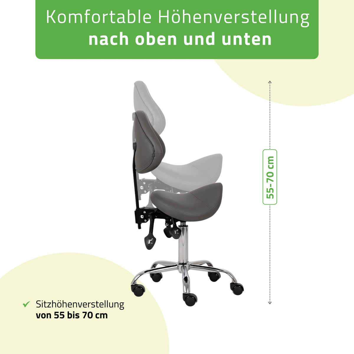 Sattelhocker Sola mit Rückenlehne | Rollhocker