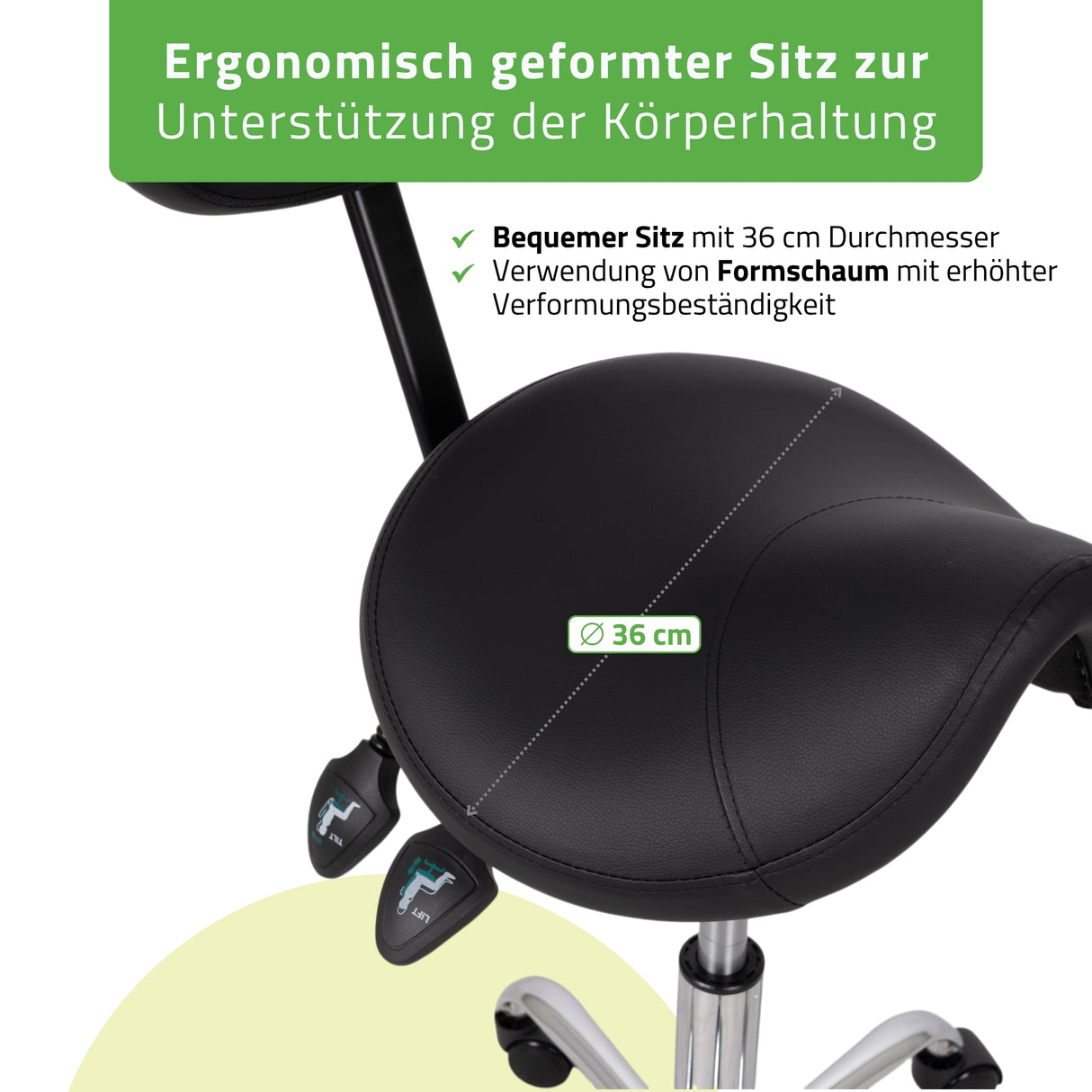 Sattelhocker Sola mit Rückenlehne | Rollhocker