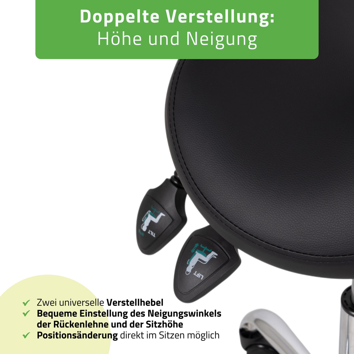 Sattelhocker Sola mit Rückenlehne | Rollhocker