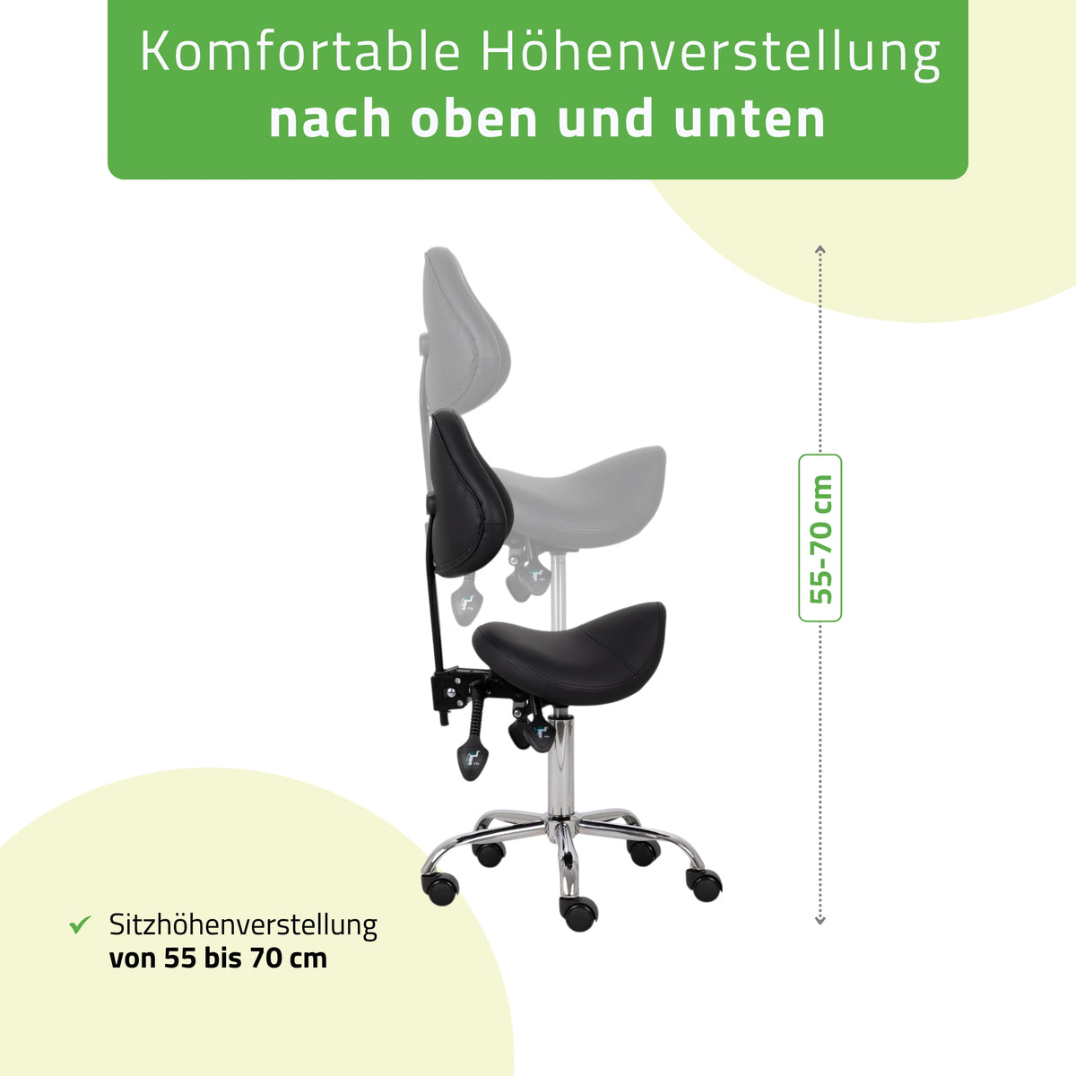 Sattelhocker Sola mit Rückenlehne | Rollhocker